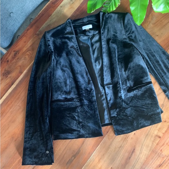 Calvin Klein blazer Jacket Women's Large Long Sleeve Open Front Velvet Black - Picture 2 of 7